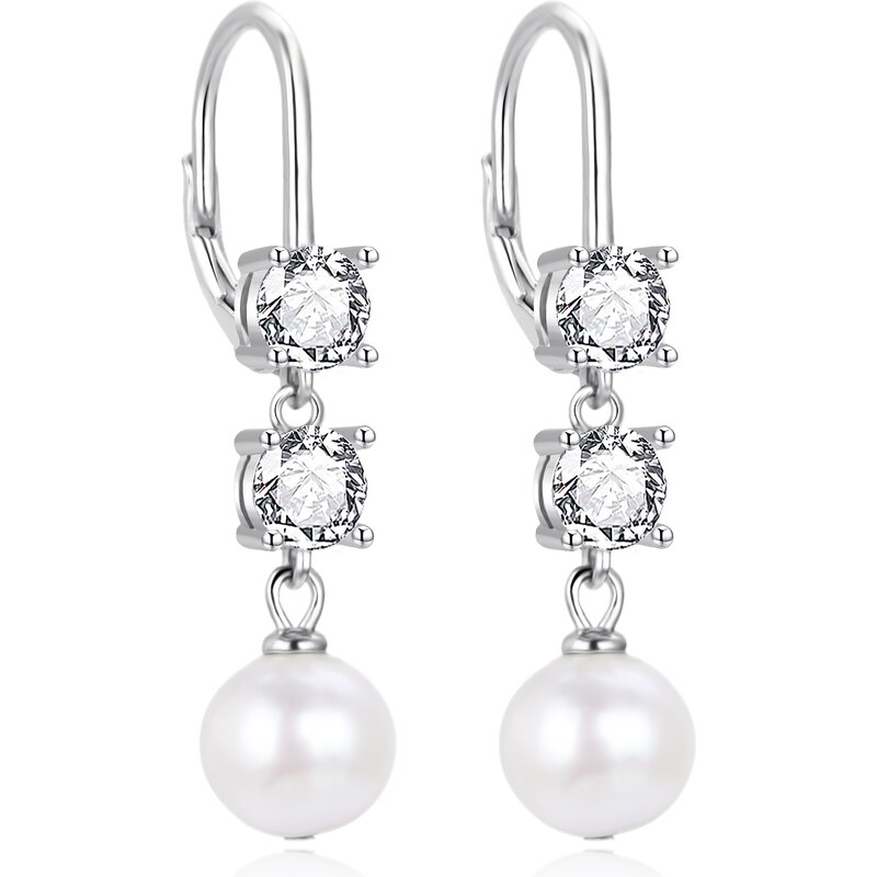 Agato Elegantné visiace náušnice so zirkónmi a perlou AGT-E094LW-P 66588284