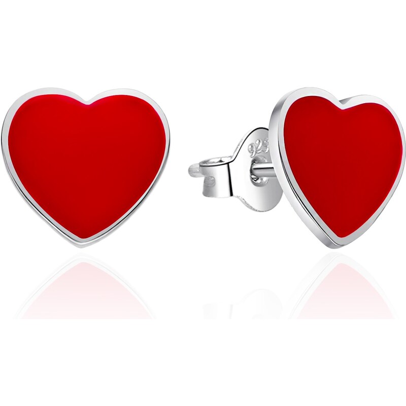 Agato Strieborné náušnice s červeným smaltom Srdiečka AGT-E154P 66590256