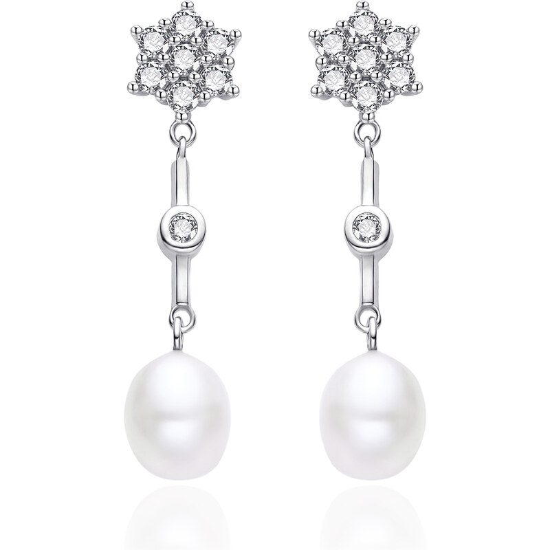 Agato Strieborné visiace náušnice so zirkónmi a perlou AGT-E143PW-P 66594550
