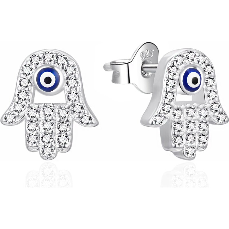 Agato Strieborné náušnice so zirkónmi Ruka Fátimy AGT-E105PW 66582973