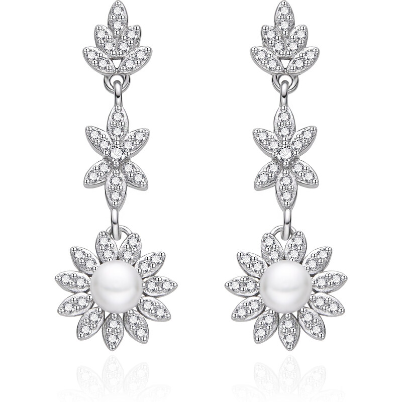 Agato Honosné strieborné náušnice so zirkónmi a perlou AGT-E160PW-P 66595177