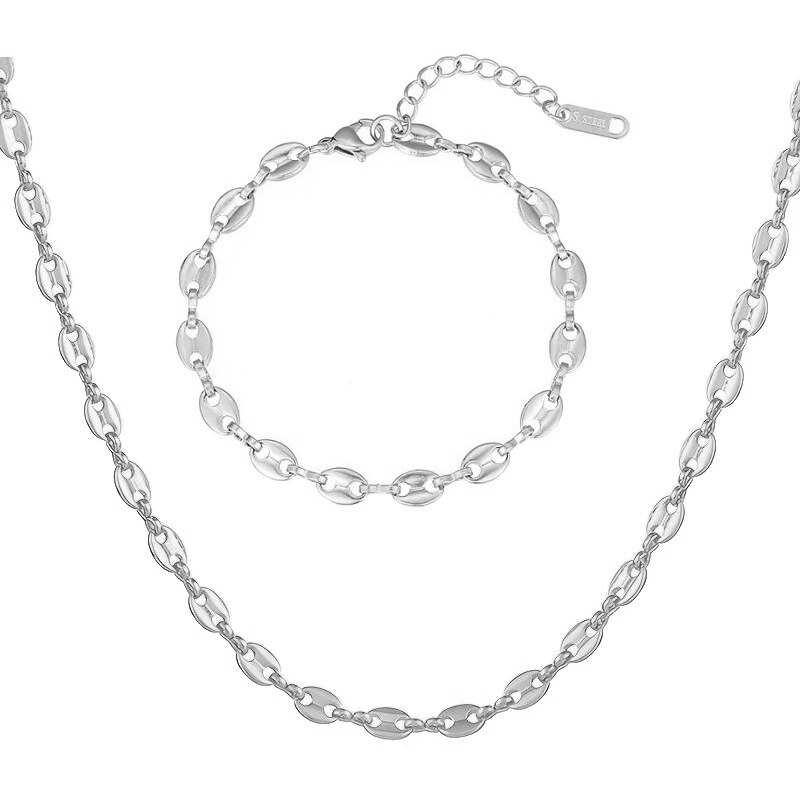 Troli Nadčasová sada dámskych oceľových šperkov (náhrdelník, náramok) 66586586