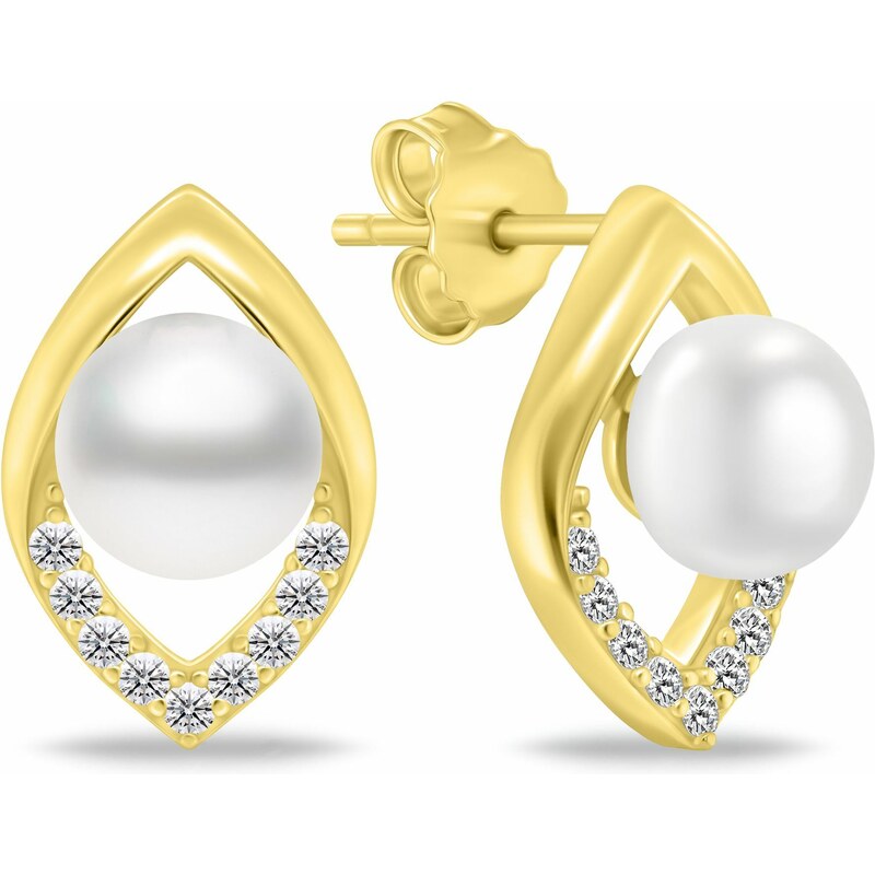 Brilio Silver Elegantné pozlátené náušnice so zirkónmi a perlou 66588641