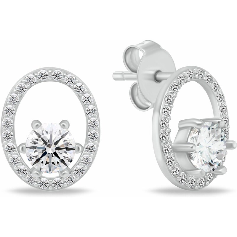 Brilio Silver Slušivé strieborné náušnice so zirkónmi EA1055W 66578606