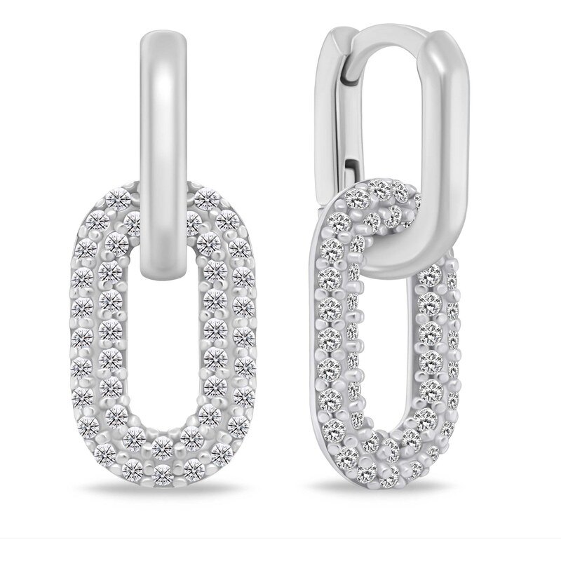 Brilio Silver Strieborné oválne náušnice 2v1 s kubickými zirkónmi 68477221