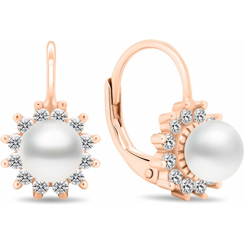 Brilio Silver Pozlátené náušnice s perlami a zirkónmi EA426R 66594857