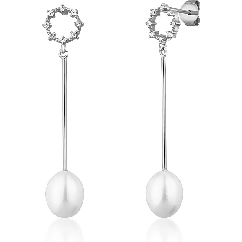JVD Visiace strieborné náušnice so zirkónmi a pravými perlami 66583199