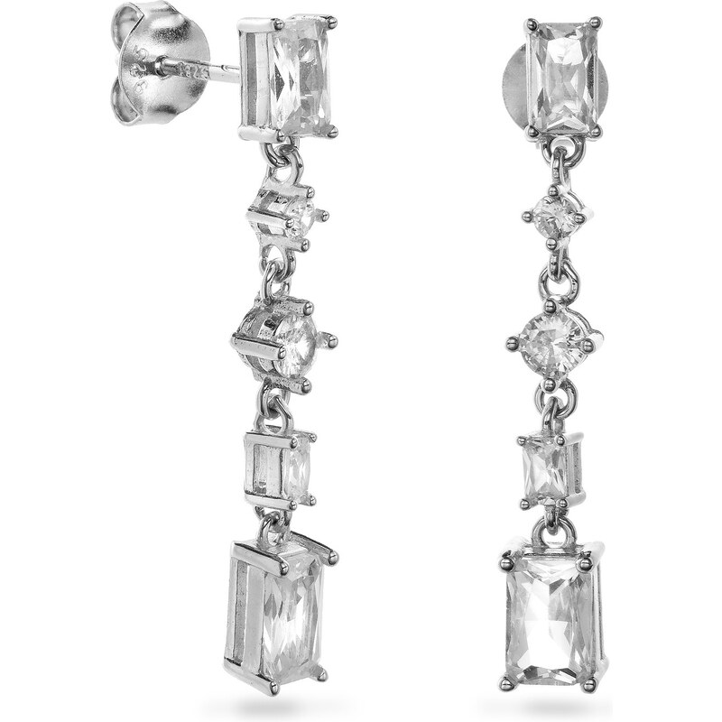 AGAIN Jewelry Blyštivé visiace strieborné náušnice so zirkónmi 66588456