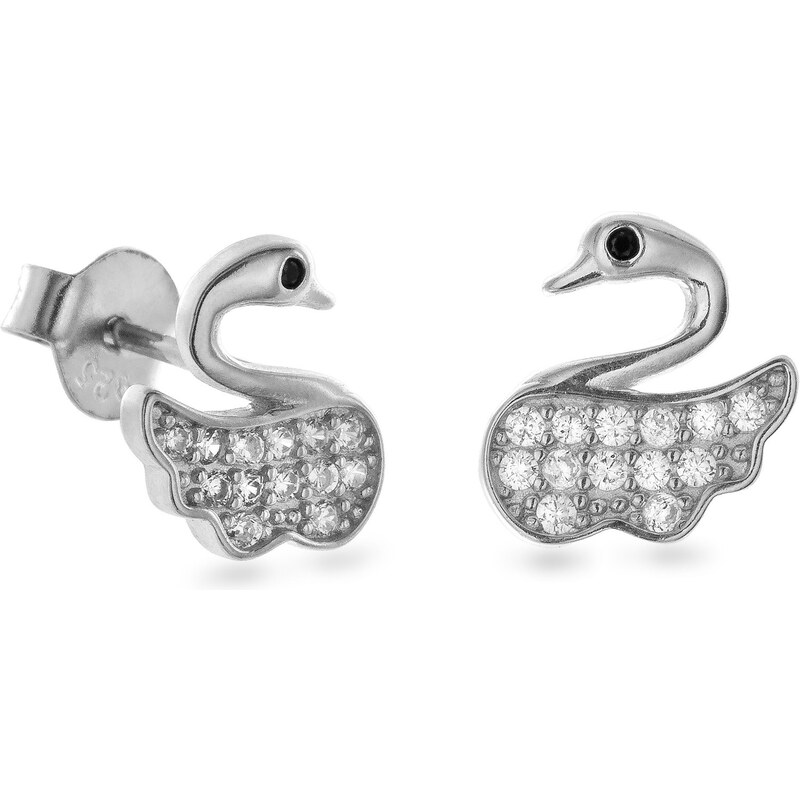 AGAIN Jewelry Strieborné kôstkové náušnice Labuť so zirkónmi AJNS0025 66589574