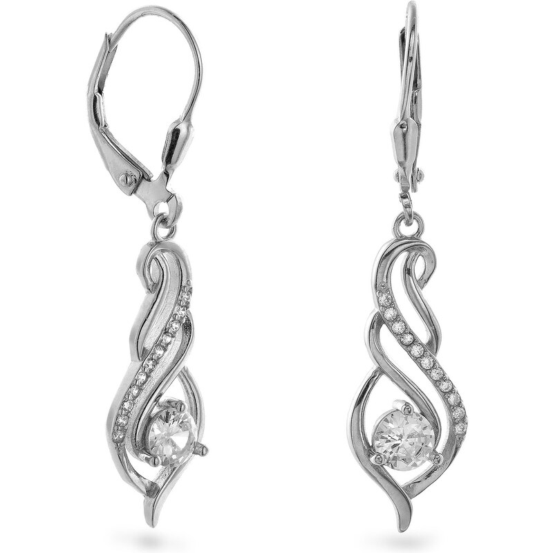 AGAIN Jewelry Elegantné visiace strieborné náušnice s kubickými 66583974