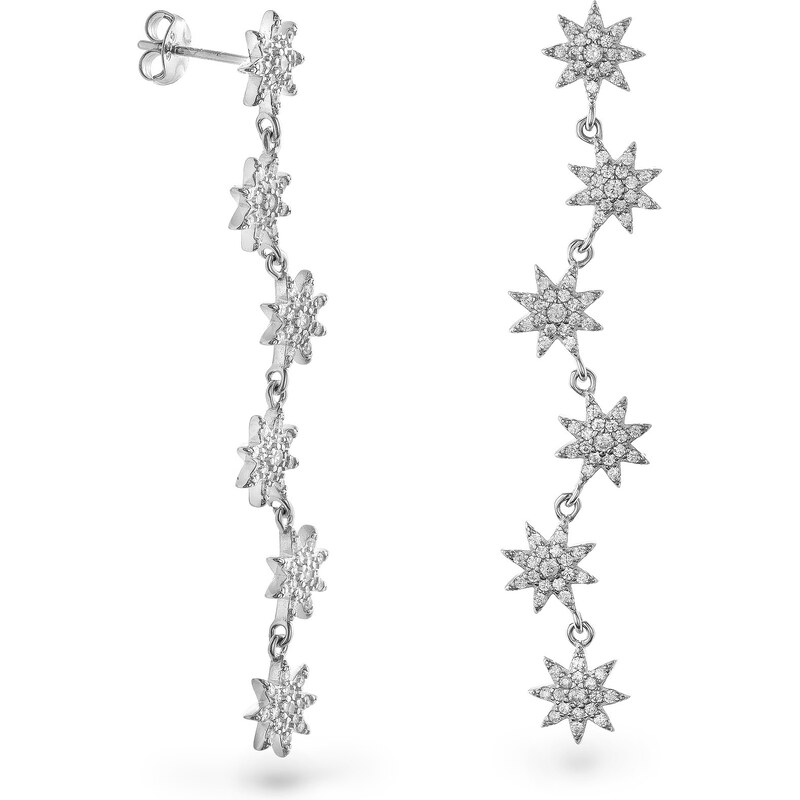 AGAIN Jewelry Dlhé strieborné náušnice Hviezdy so zirkónmi AJNS0052 66591054