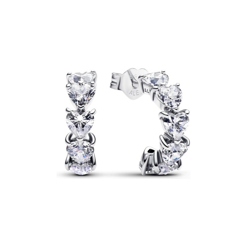 Pandora Strieborné polkruhové náušnice Trblietavé srdcia Timeless 66591740