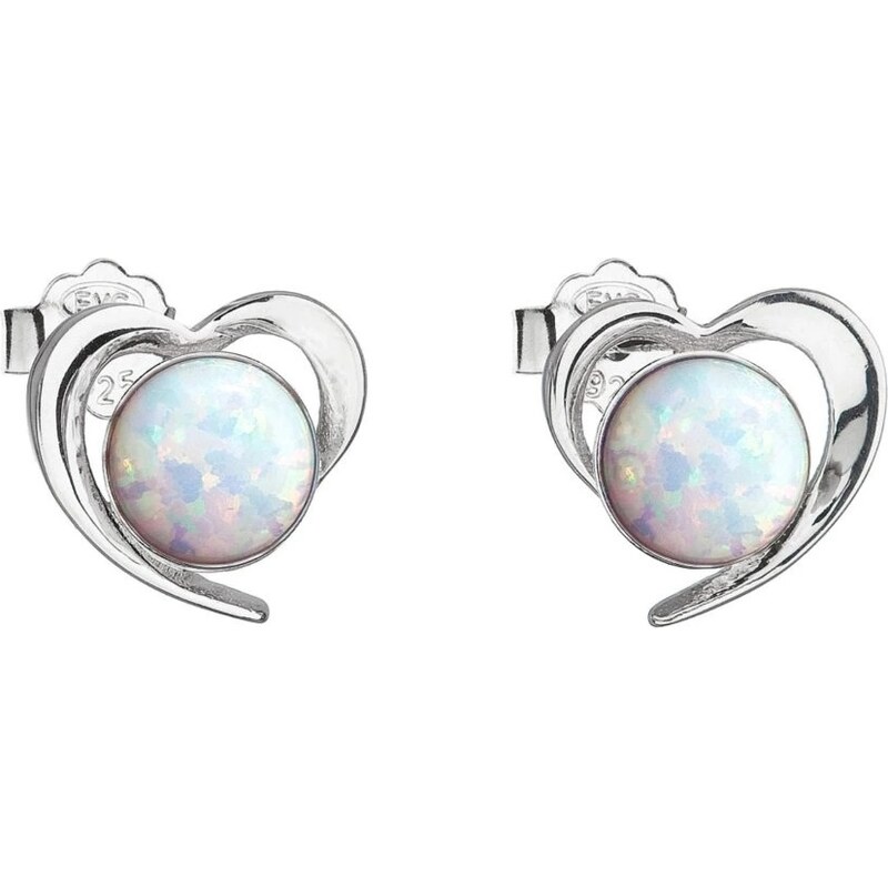 Evolution Group Strieborné náušnice srdiečka s bielymi syntetickými 66581303