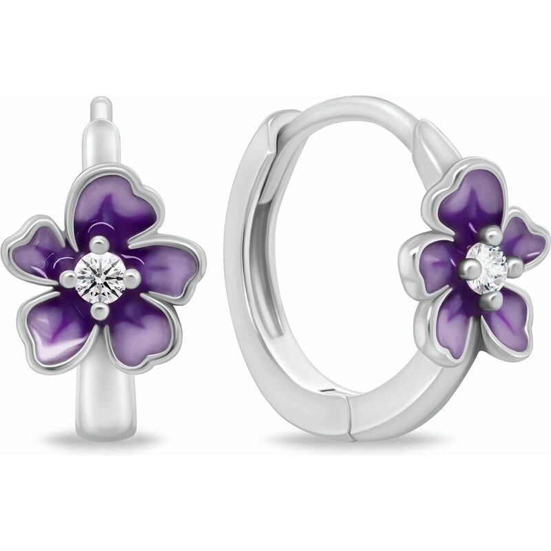 Brilio Silver Strieborné kruhové náušnice Kvetina so zirkónom 67895708