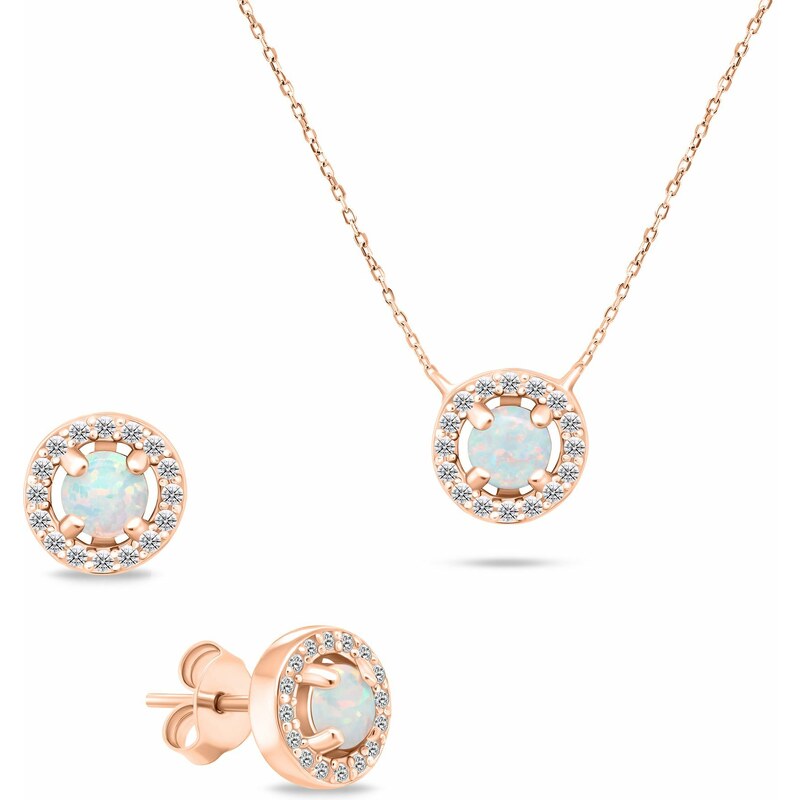 Brilio Silver Pozlátený set šperkov s bielymi opálmi a zirkónmi 66584912