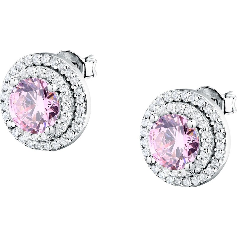Morellato Blyštivé strieborné náušnice s ružovým zirkónom Tesori 66582057