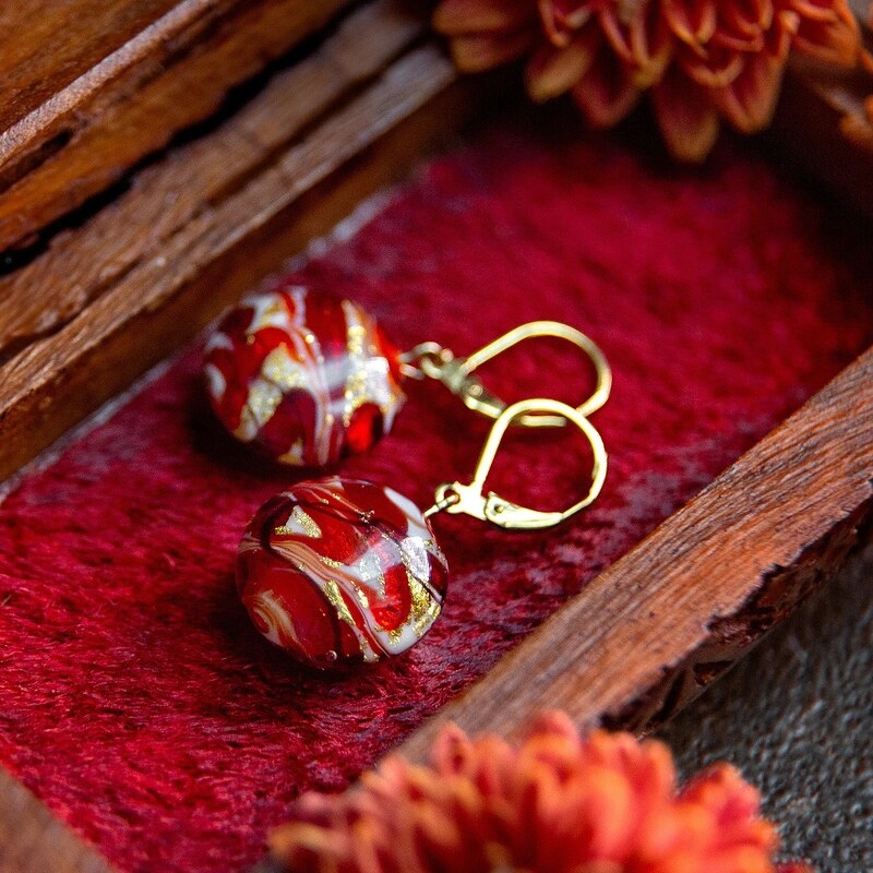 Lampglas Krásne náušnice Scarlet Aura s 24-karátovým zlatom v perlách 66583405