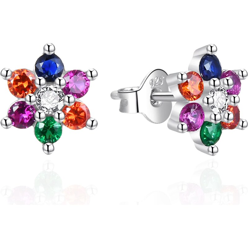 Agato Strieborné náušnice Kytičky s farebnými zirkónmi AGT-E062PC 66580598