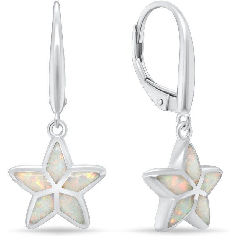 Brilio Silver Strieborné visiace náušnice Hviezdičky s bielymi opálmi 66579522