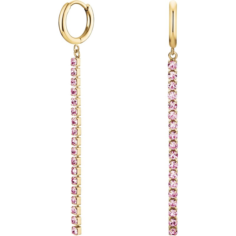 Rosefield Očarujúce pozlátené náušnice s ružovými kryštálmi Tennis 66582329