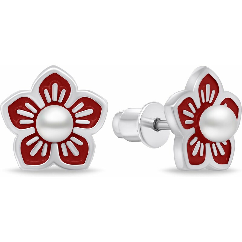 Brilio Silver Strieborné kvietkové náušnice s perlou EA1082WR 66591396