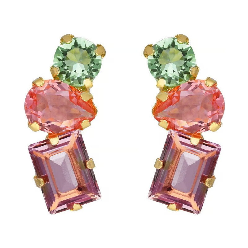 Victoria Cruz Očarujúce pozlátené náušnice s farebnými kryštálmi Bay 66580838