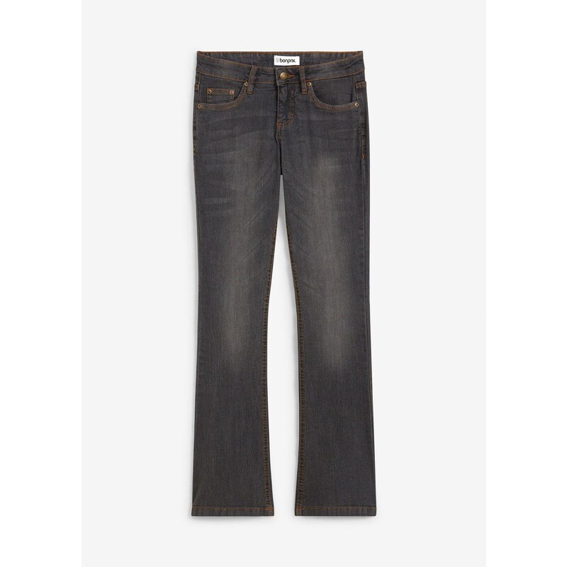 bonprix Komfort-strečové džínsy, bootcut, stredná výška pásu, farba čierna