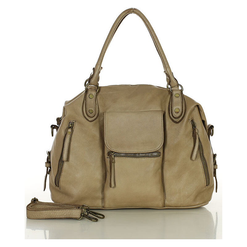 Genuine Leather MARCO MAZZINI Béžovo-sivábowling kabelka (V189d) 32064565