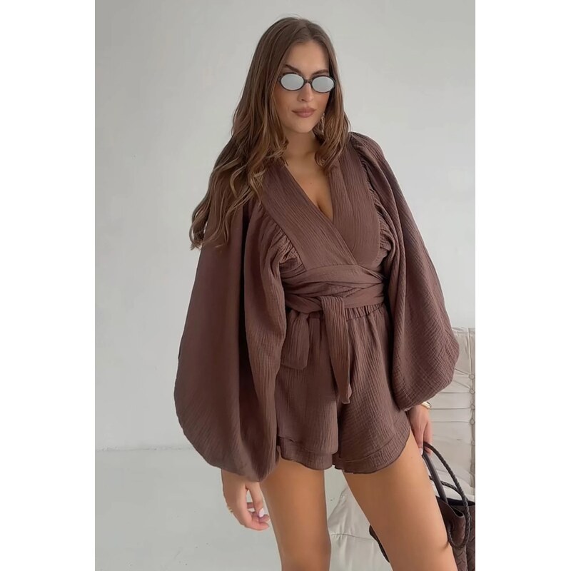 Mosquito Zavinovacia košeľa Boho mušelínová Capri hnedá, Farba hnedá 64454364