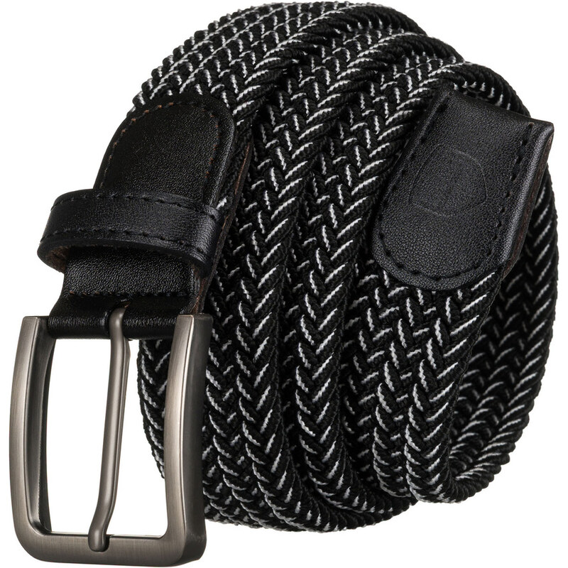 Čierno-biely pánsky opasok s kovovou prackou v striebornej farbe – 64507179