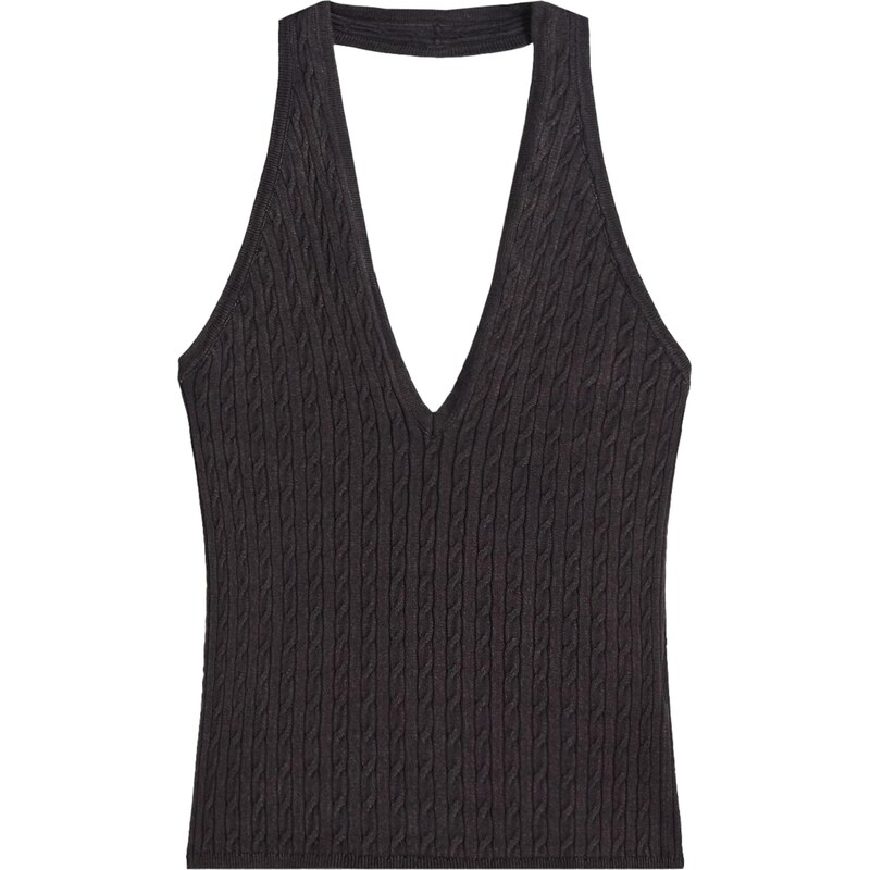 Bershka Vyšívaný top čierna melírovaná 65980646