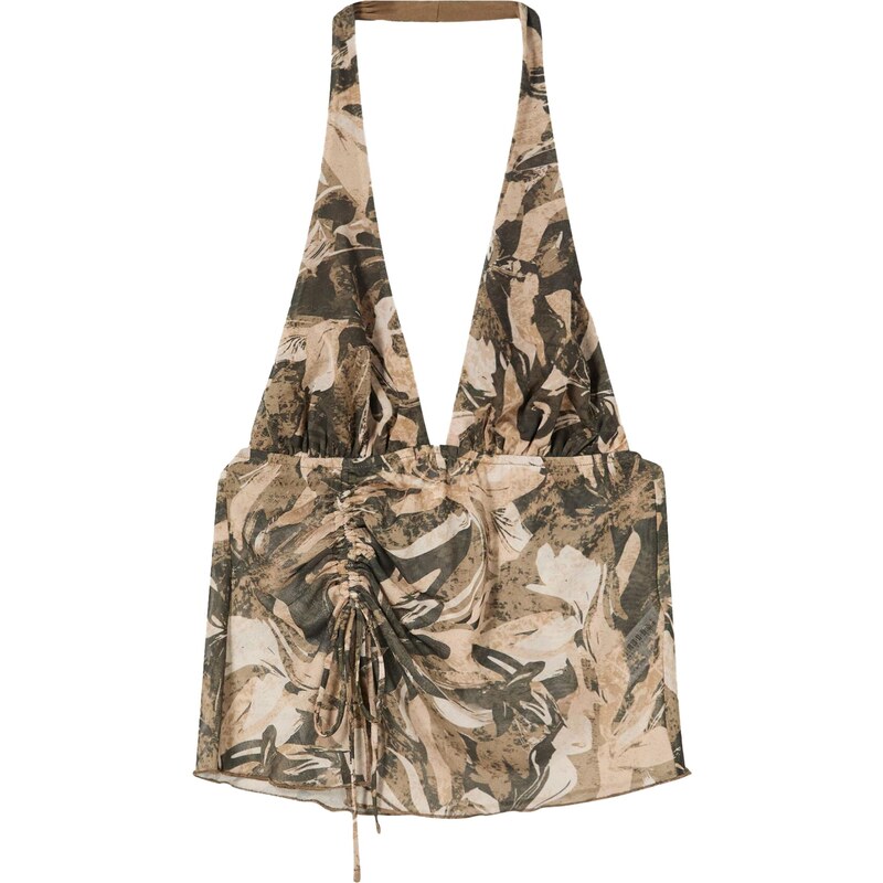 Bershka Top nebielená / hnedá / kaki / čierna 65884665