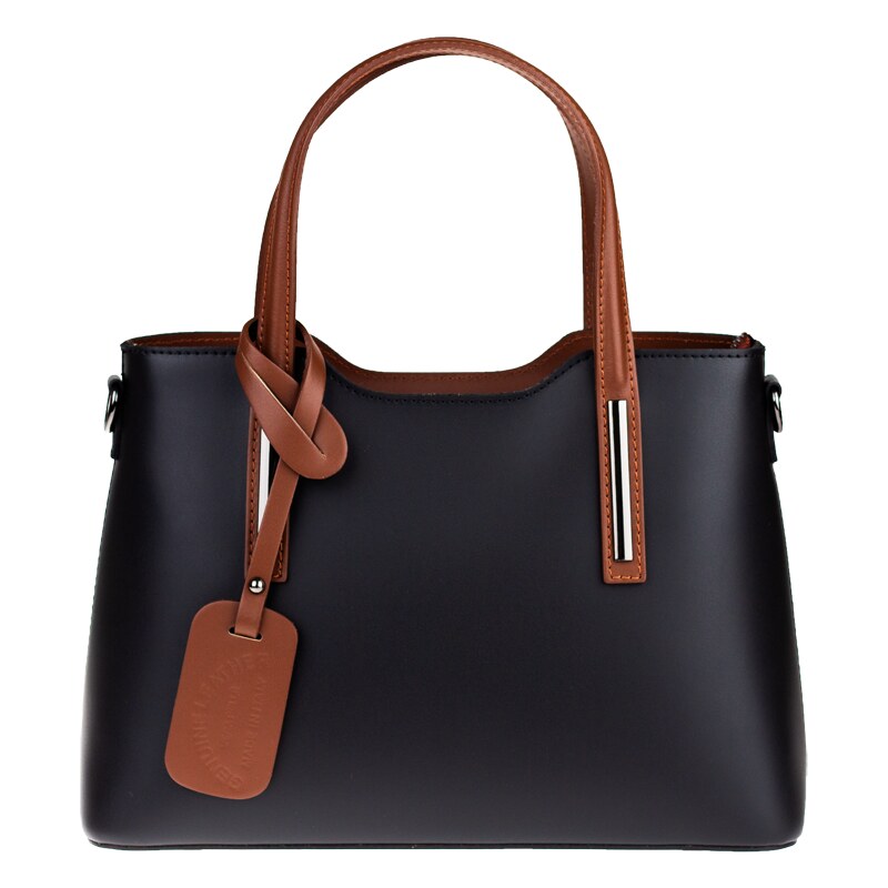 Čierna kožená talianska kabelka Isidora Nera Marrone Piccola 64516889