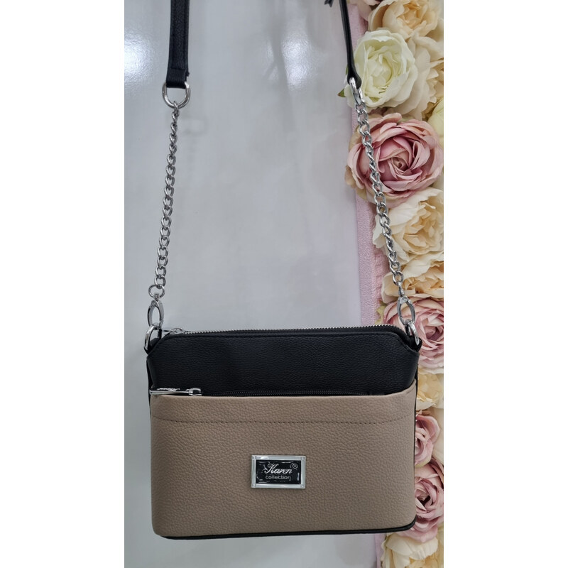 Katrins Fashion Hnedo-čierna crossbody štýlová malá kabelka Karen 45030878