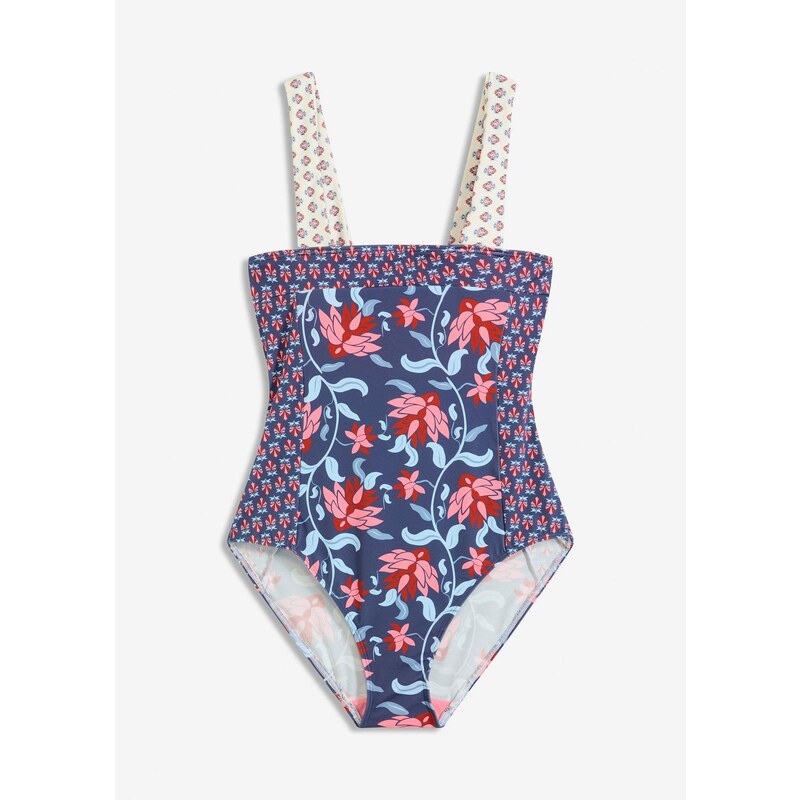 bonprix Jednodielne plavky bandeau, široké ramienka, farba modrá 64523841