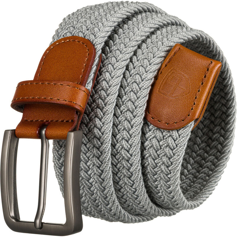 Sivý pánsky opasok zo syntetického materiálu s hnedými detailmi – 64507185