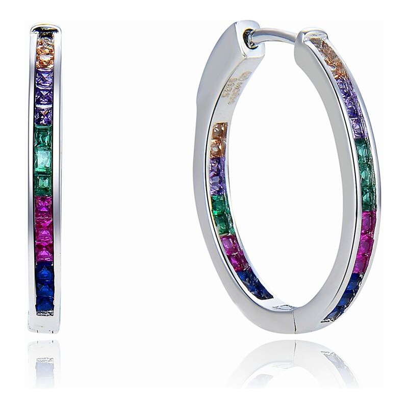 MOISS Strieborné náušnice kruhy s farebnými zirkónmi E0002784 66590083