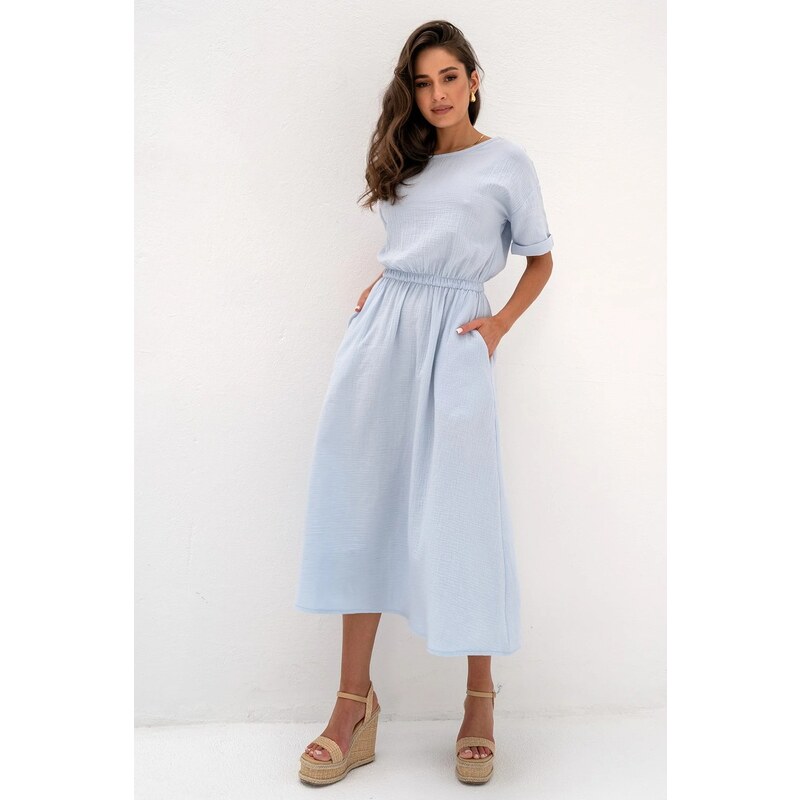 Mosquito Mušelínové šaty Boho dlhé Greta svetlo modré, Farba 64540834