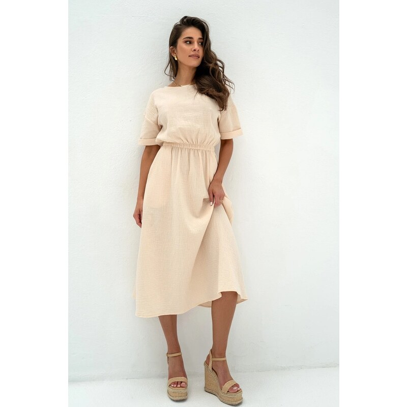 Mosquito Mušelínové šaty Boho dlhé Greta krémové, Farba krémová 64540835