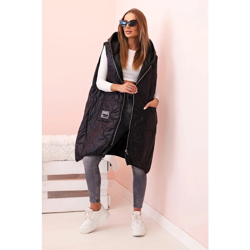 Kesi Włoski Dámska prešívaná vesta Plus Size s kapucňou na zips čierna 64713105
