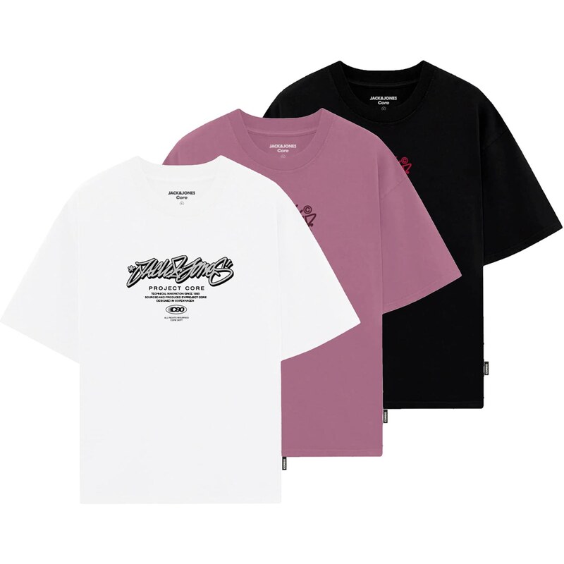 JACK & JONES Tričko fialová / čierna / biela 64559294