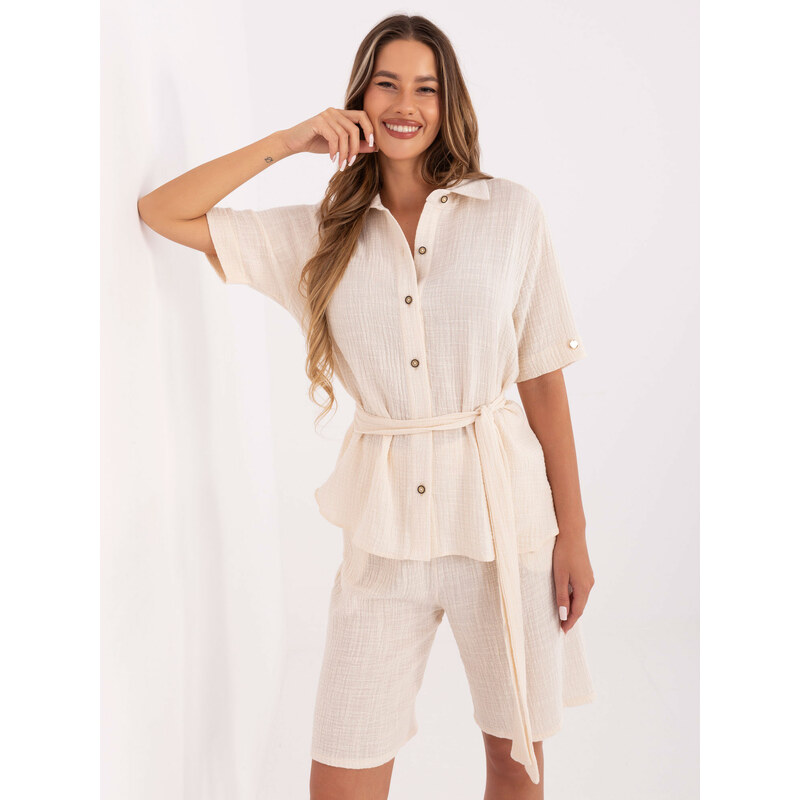 BASIC Svetlo béžový dámsky letný bavlnený set LK-KMPL-510096.96-light 64573024