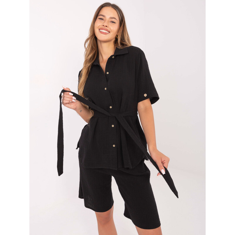 BASIC Čierny dámsky letný bavlnený set LK-KMPL-510096.96-black 64573025