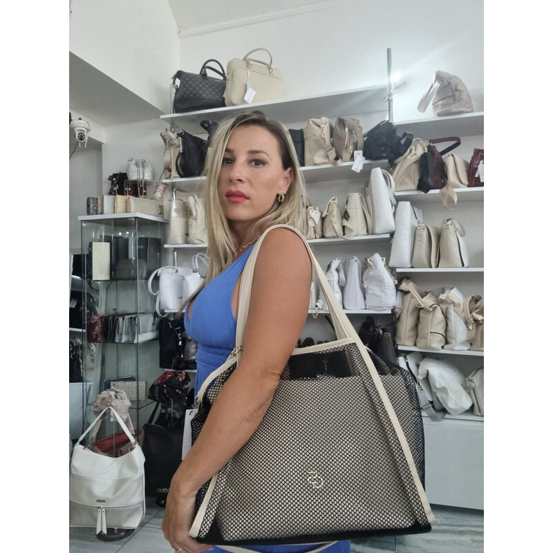 E-shop Katrins Fashion Štýlová béžová kabelka 2in1 Grosso