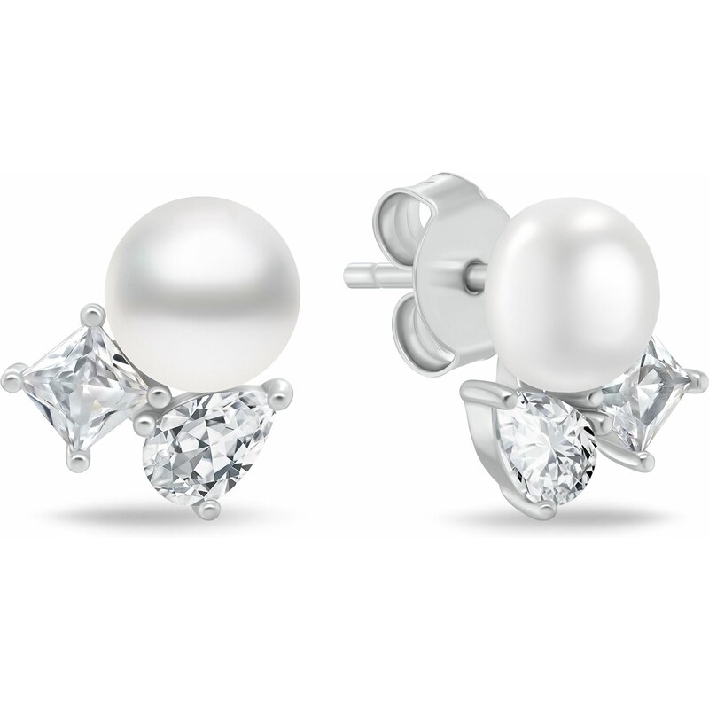 Brilio Silver Nežné strieborné náušnice s čírymi zirkónmi a perlou 66587333