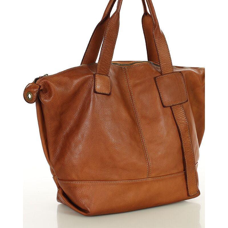 MARCO MAZZINI Camel dámska priestranná kožená shopper kabelka (v254b) 64589709