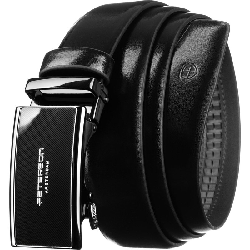 Peterson Klasický pánsky čierny kožený opasok so striebornou 64601659