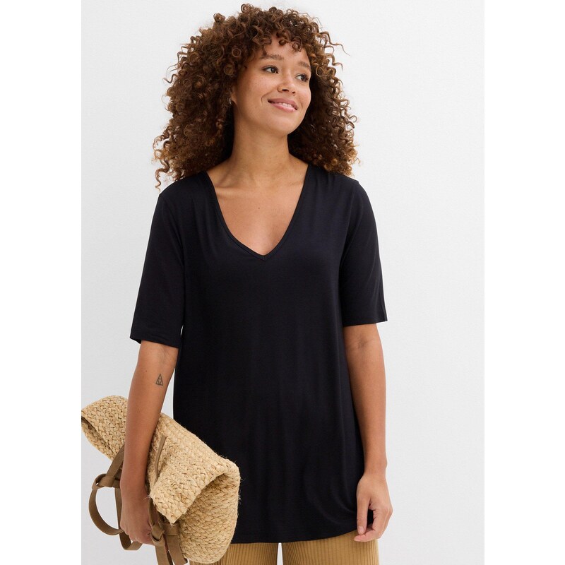 bonprix Dlhé tričko z jemnej viskózy, farba čierna 64727791