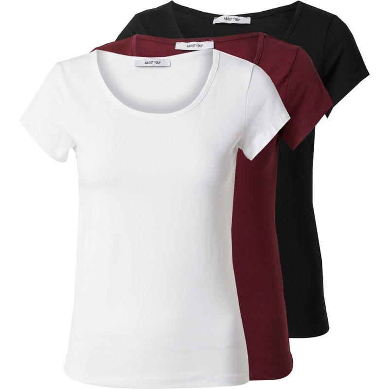 ABOUT YOU Tričko Madlin tmavočervená / čierna / biela 65885773