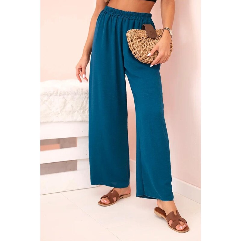 MladaModa Široké viskózové nohavice model IT-41 tmavé tyrkysové 64764049